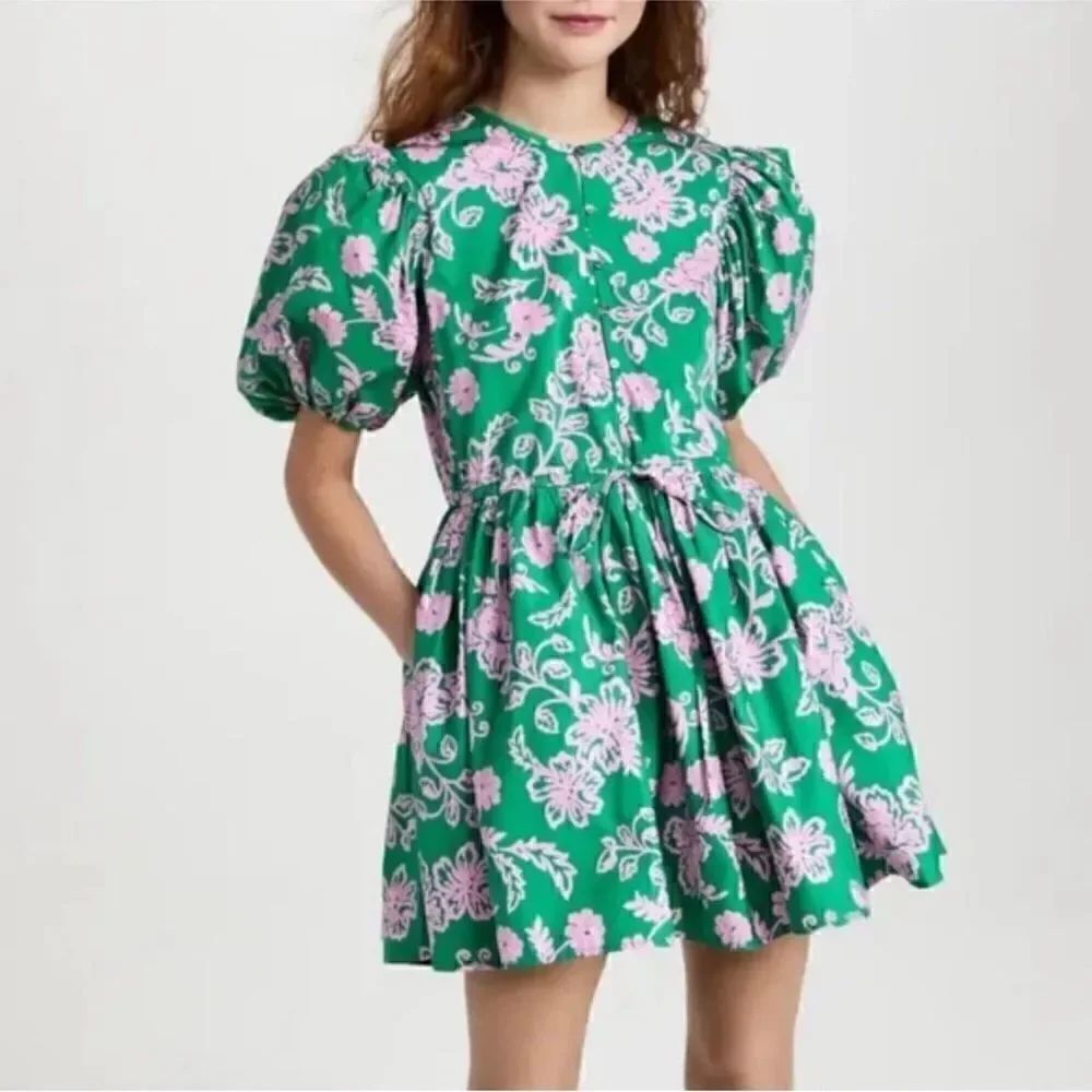 Xenia Xirena Aurie Cotton Puff-Sleeve Mini Dress S